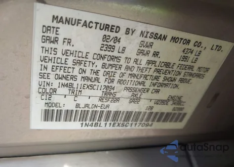 2005 Nissan Altima 3.5 Sl from USA, damaged, VIN 1N4BL11EX5C117094